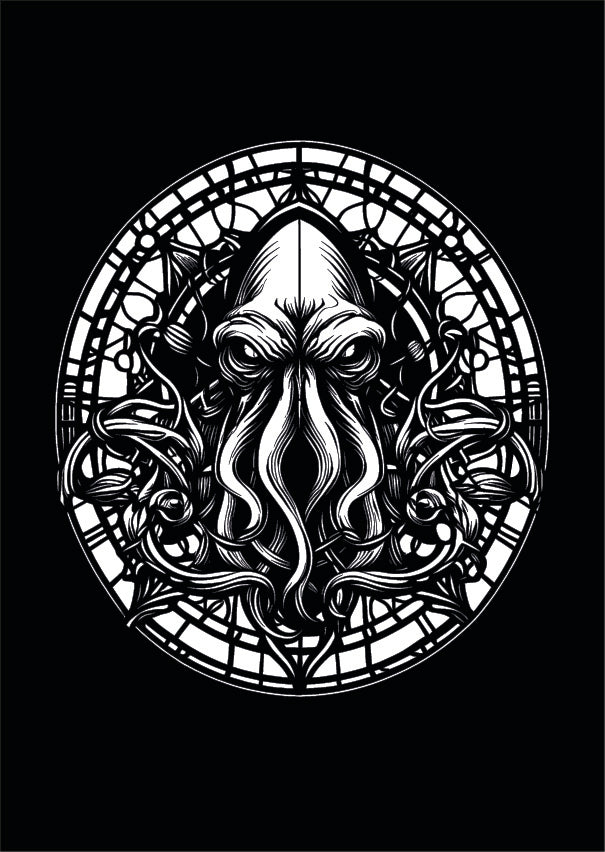 Illustration poulpe vitrail ovale