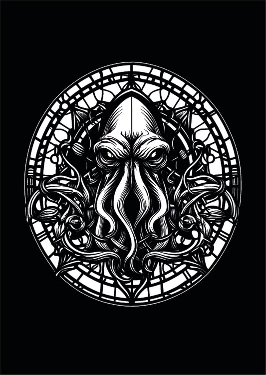 Illustration poulpe vitrail ovale