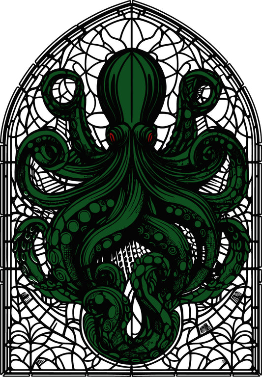 Illustration vitrail poulpe vert